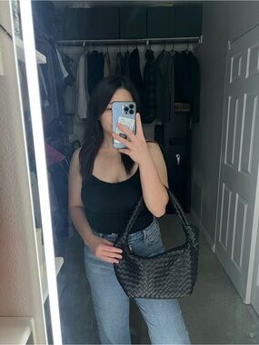 Bottega Inspired Black Hobo Woven Shoulder Bag